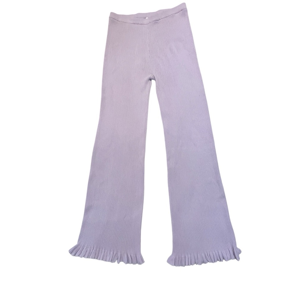 Find Me Now Cleo Ribbed Lavender Ruffle Knit Pants L - Picture 2 of 9